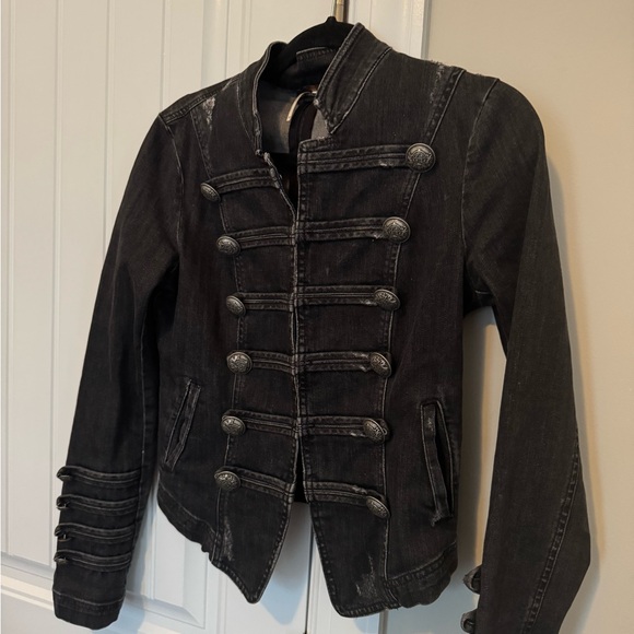 Free People Dark Gray Jean Jacket with Button Accents - Picture 2 of 6